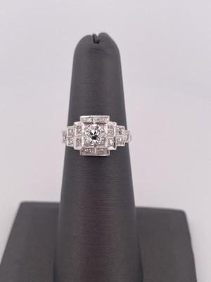 Platinum 0.46 D VS2 Euro Cut Main Stone Diamond Ring/ Size 5.75ctw/ 3.0g
