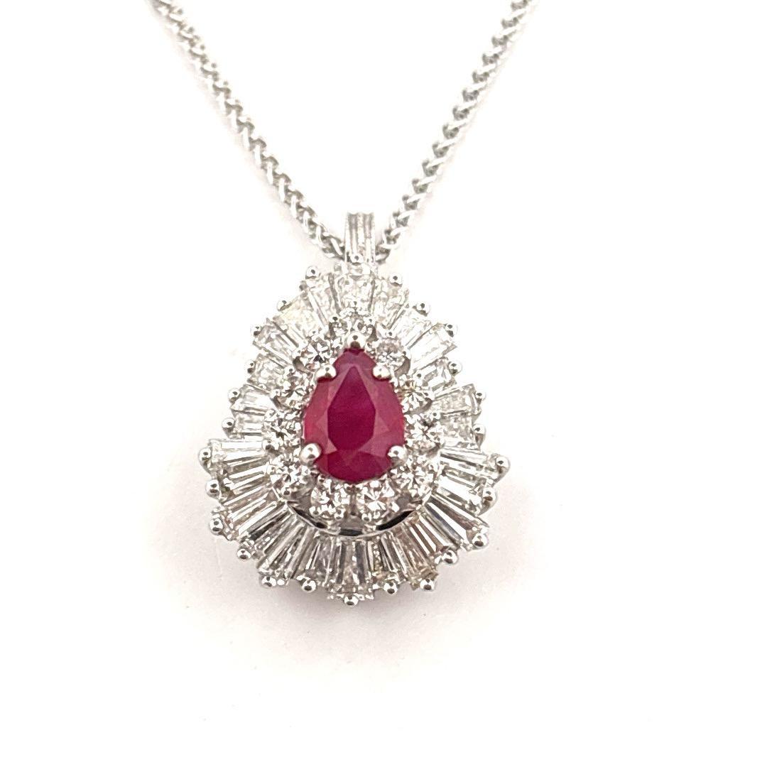Platinum 0.75 Carat Ruby 3.00ctw H-I SI1-SI2 Diamond Ring Pendant Combo