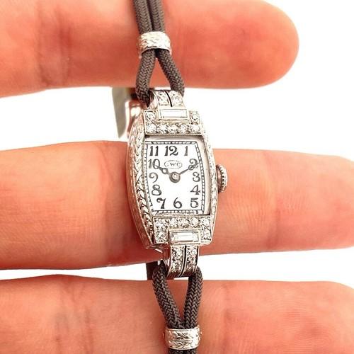Platinum & Diamond Ladies IWC Vintage Art Deco Manual Wind Watch 6.5”