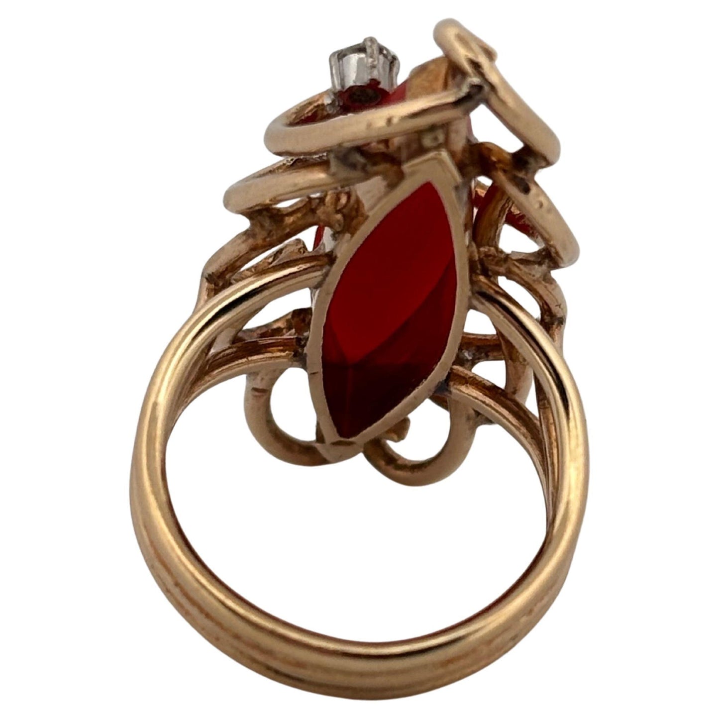 Red Natural Coral & Diamond 14K Yellow Gold Abstract Ring