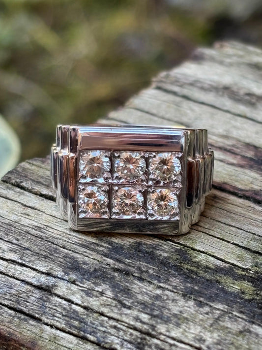 Rolex Style 18K White Gold 5 Round Cut 1.50ctw H-I SI1 Natural Diamond Band Ring