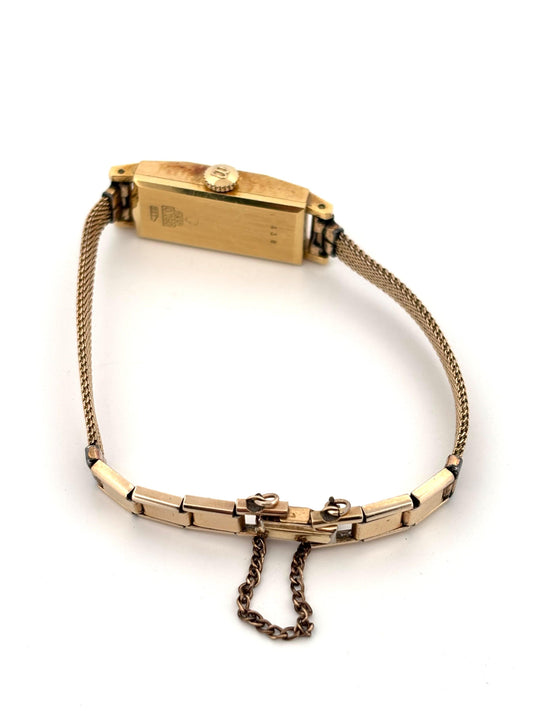 Small Rectangular 18K Yellow Gold Ladies Bucherer Automatic Swiss Watch