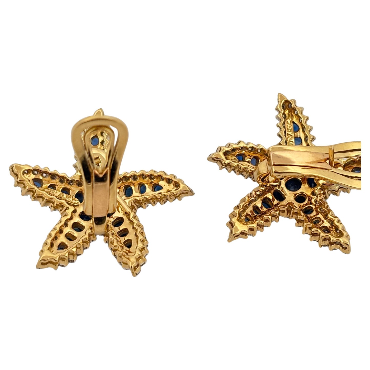 Starfish 18K Yellow Gold 6.60 Carat Sapphire 1.50 Carat Diamond Clip On Earrings