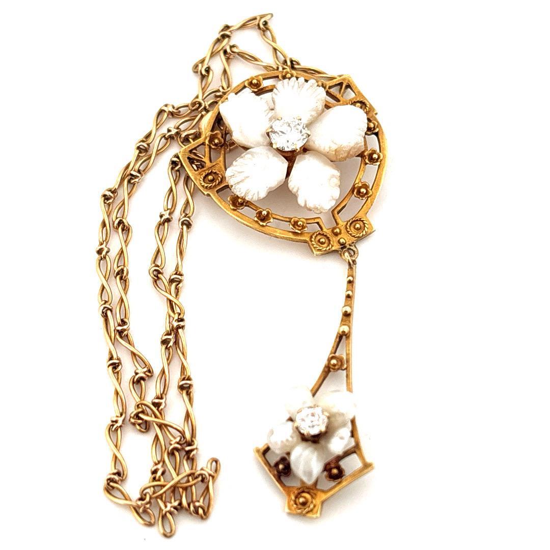 Twisted Wheat 14K Yellow Gold Pearl & 0.32 Carat Diamond Choker Necklace