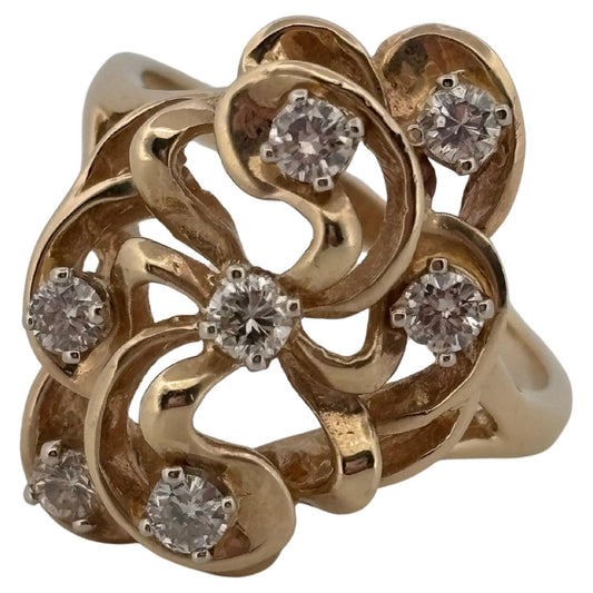 Vintage 0.50ctw 7 Stone Round Cut Diamond 14K Yellow Gold Ring