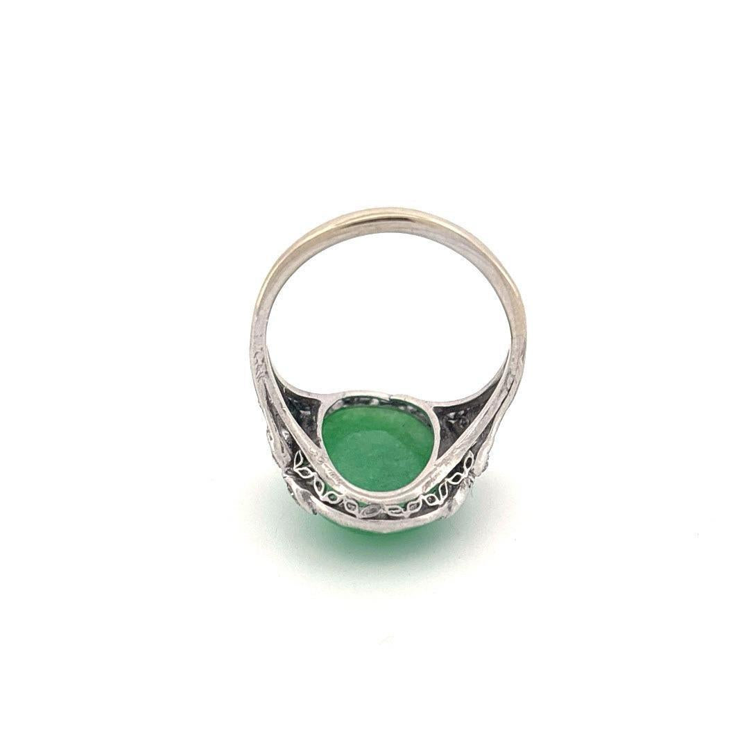 White Gold Jade & Diamond Ring