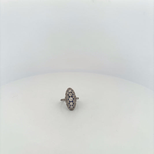 Platinum Art Deco Diamond and Sapphire Elongated Ring