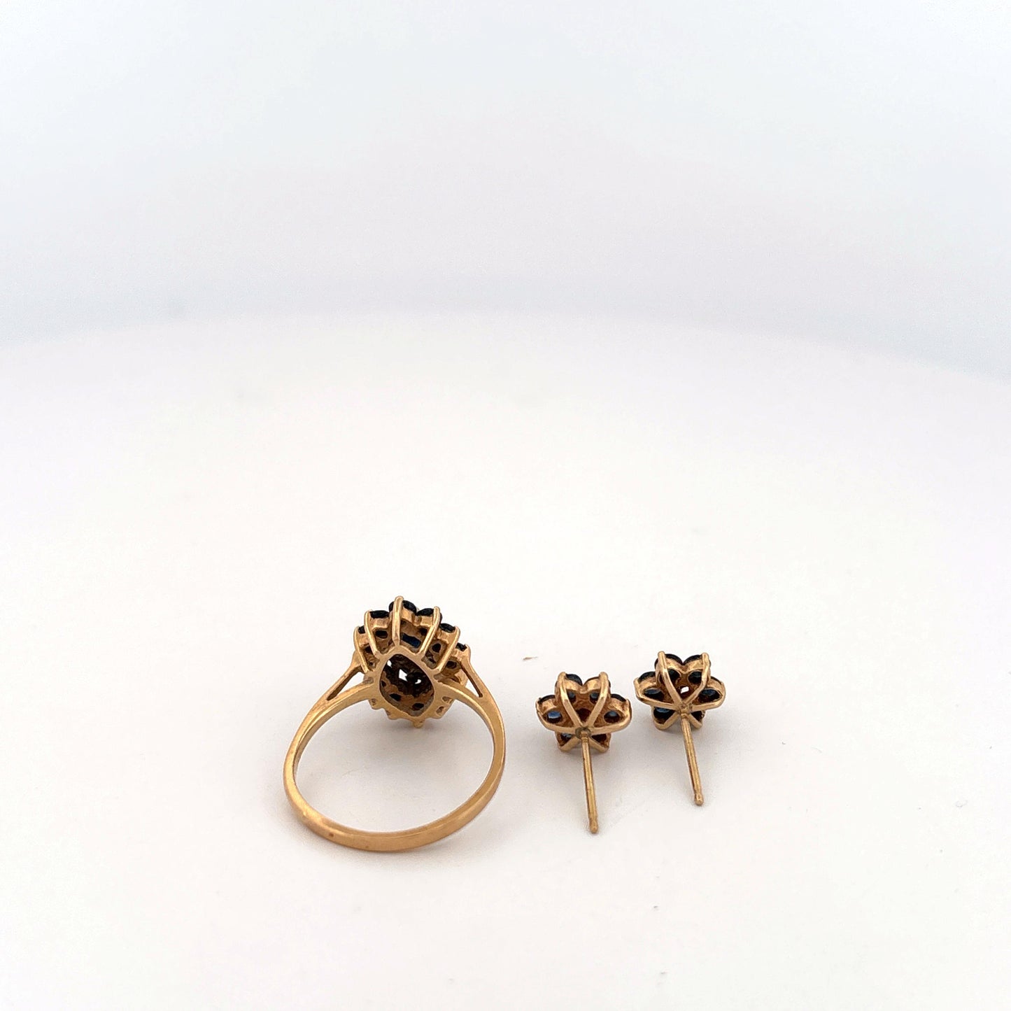 14K Yellow Gold Sapphire and Diamond Ring and Earring Set