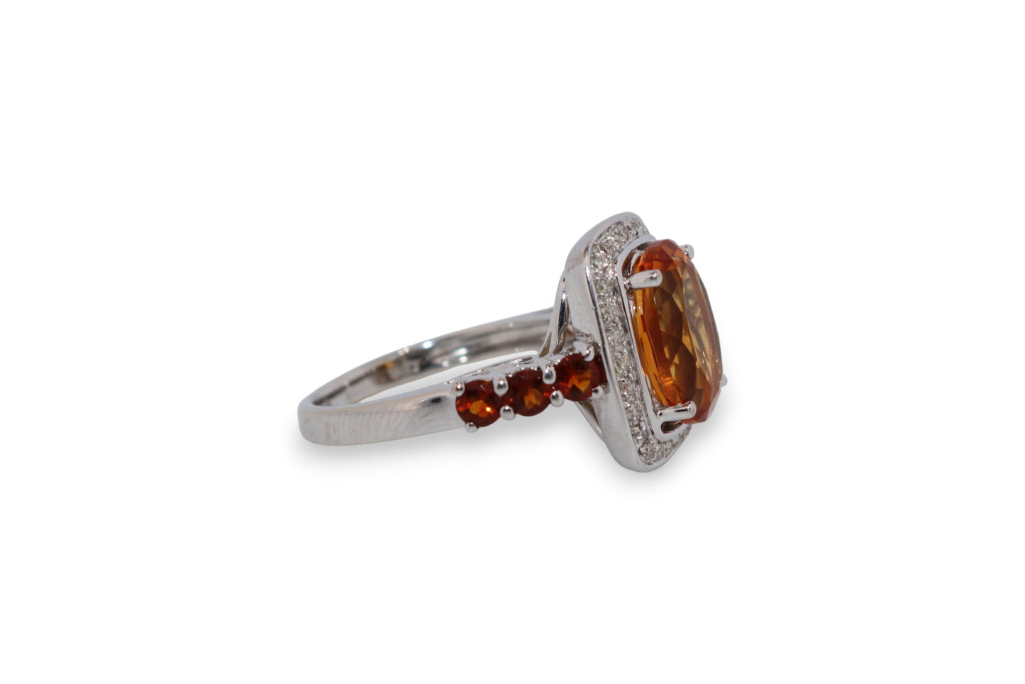 14K White Gold Citrine & Diamond Ring