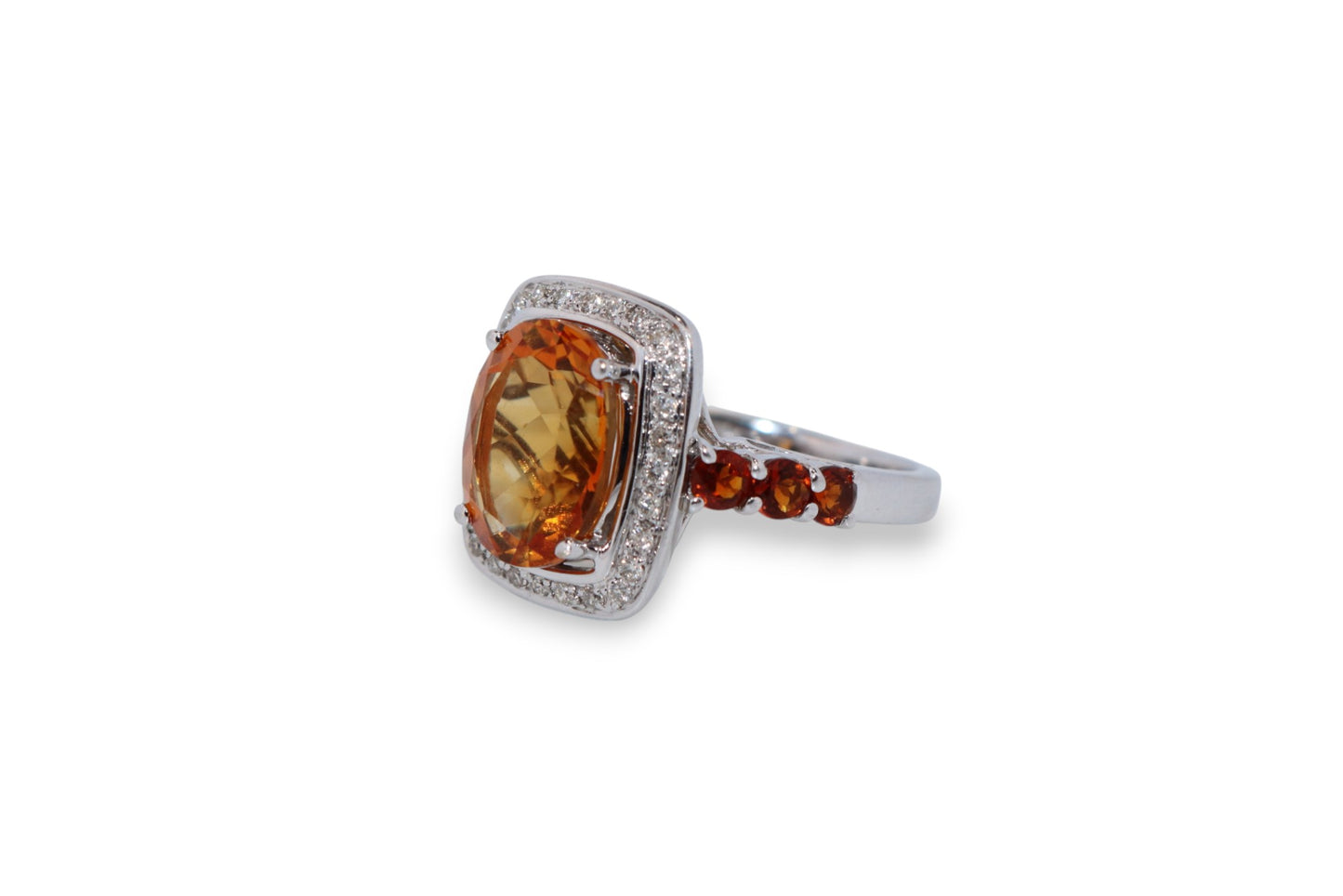 14K White Gold Citrine & Diamond Ring