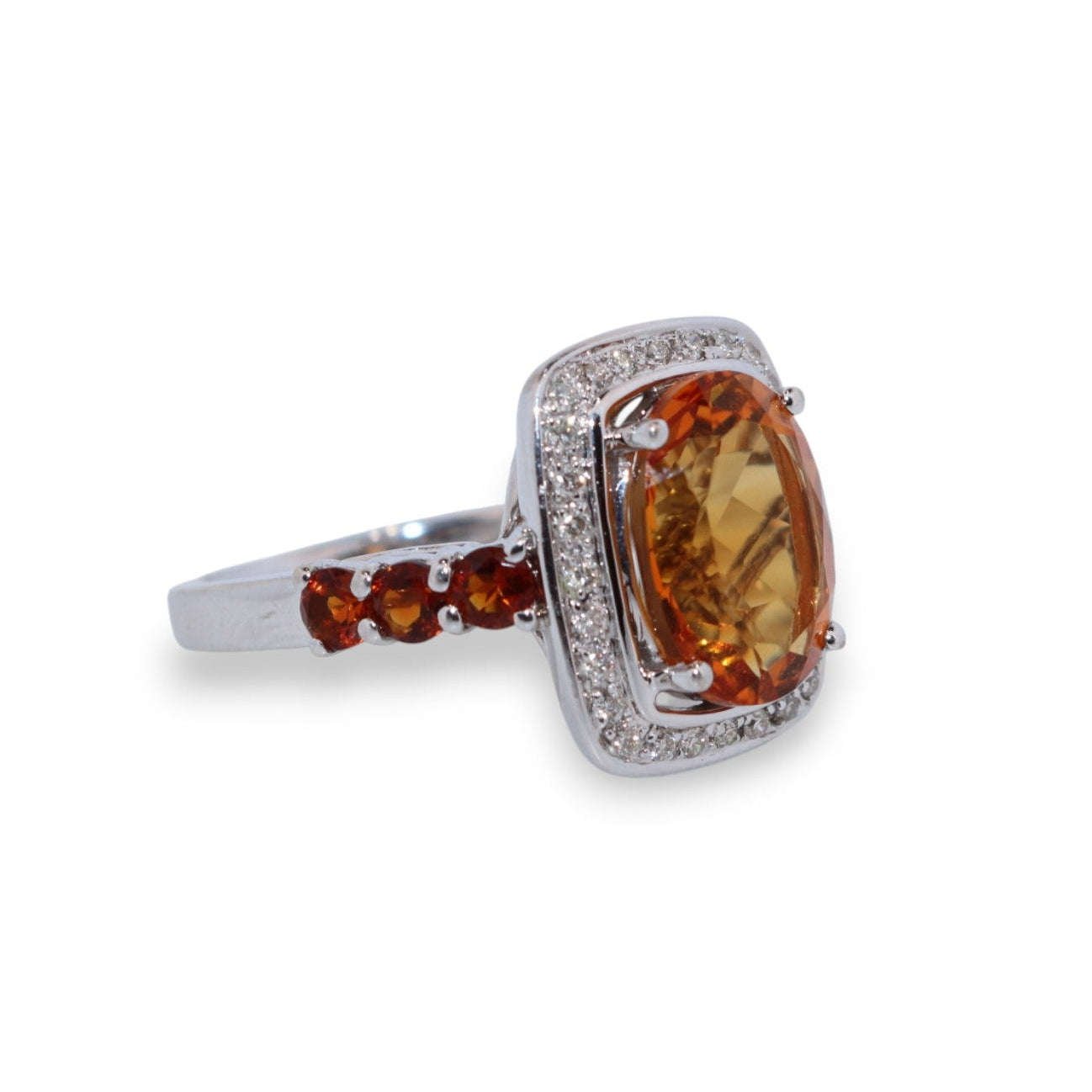 14K White Gold Citrine & Diamond Ring