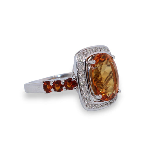 14K White Gold Citrine & Diamond Ring