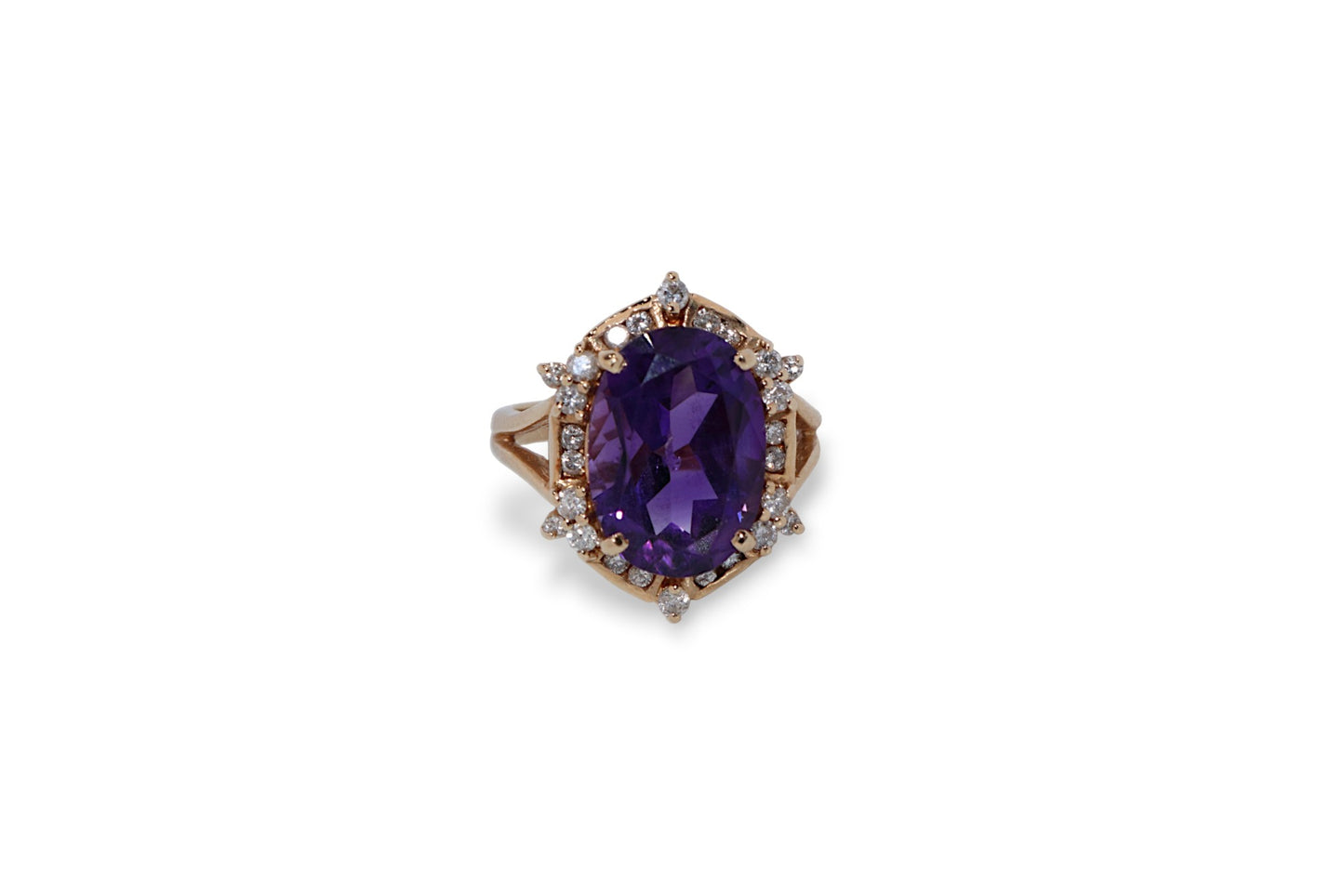 14K Yellow Gold Amethyst & Diamond Ring
