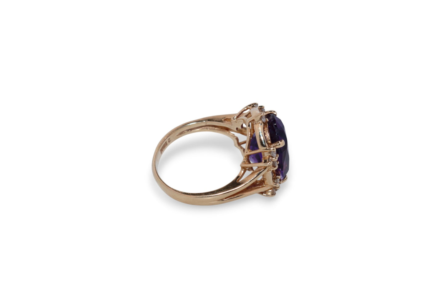 14K Yellow Gold Amethyst & Diamond Ring