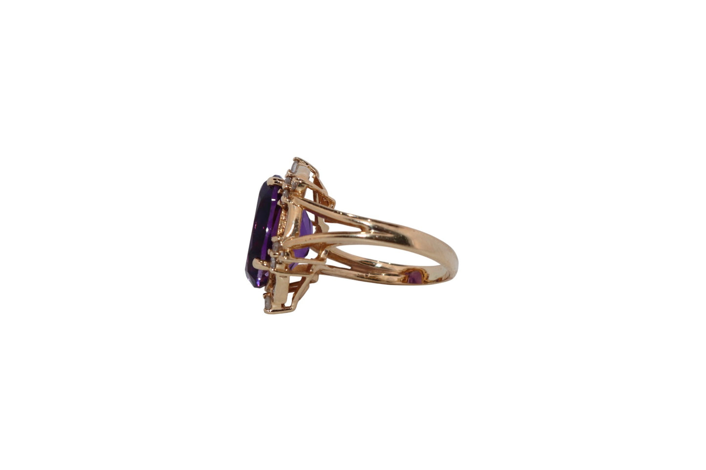 14K Yellow Gold Amethyst & Diamond Ring