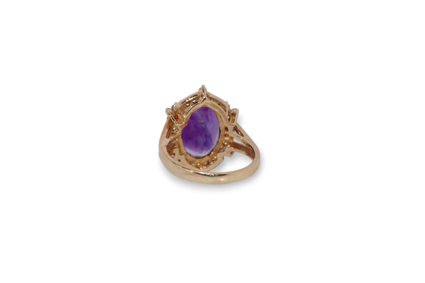 14K Yellow Gold Amethyst & Diamond Ring