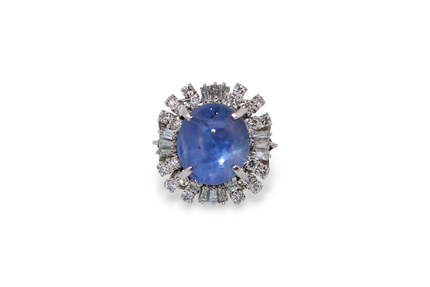 Platinum Blue Sapphire & 0.79ctw Diamond Estate Vintage Ring