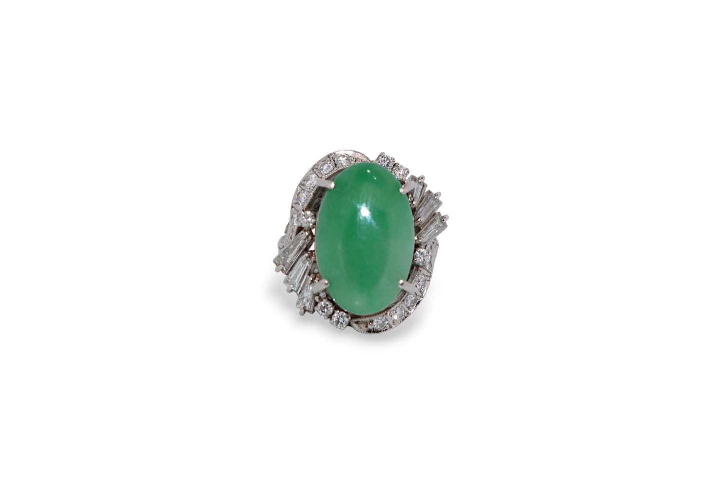 Platinum 6.17ct Natural Jade & 0.84ctw Diamond Ring