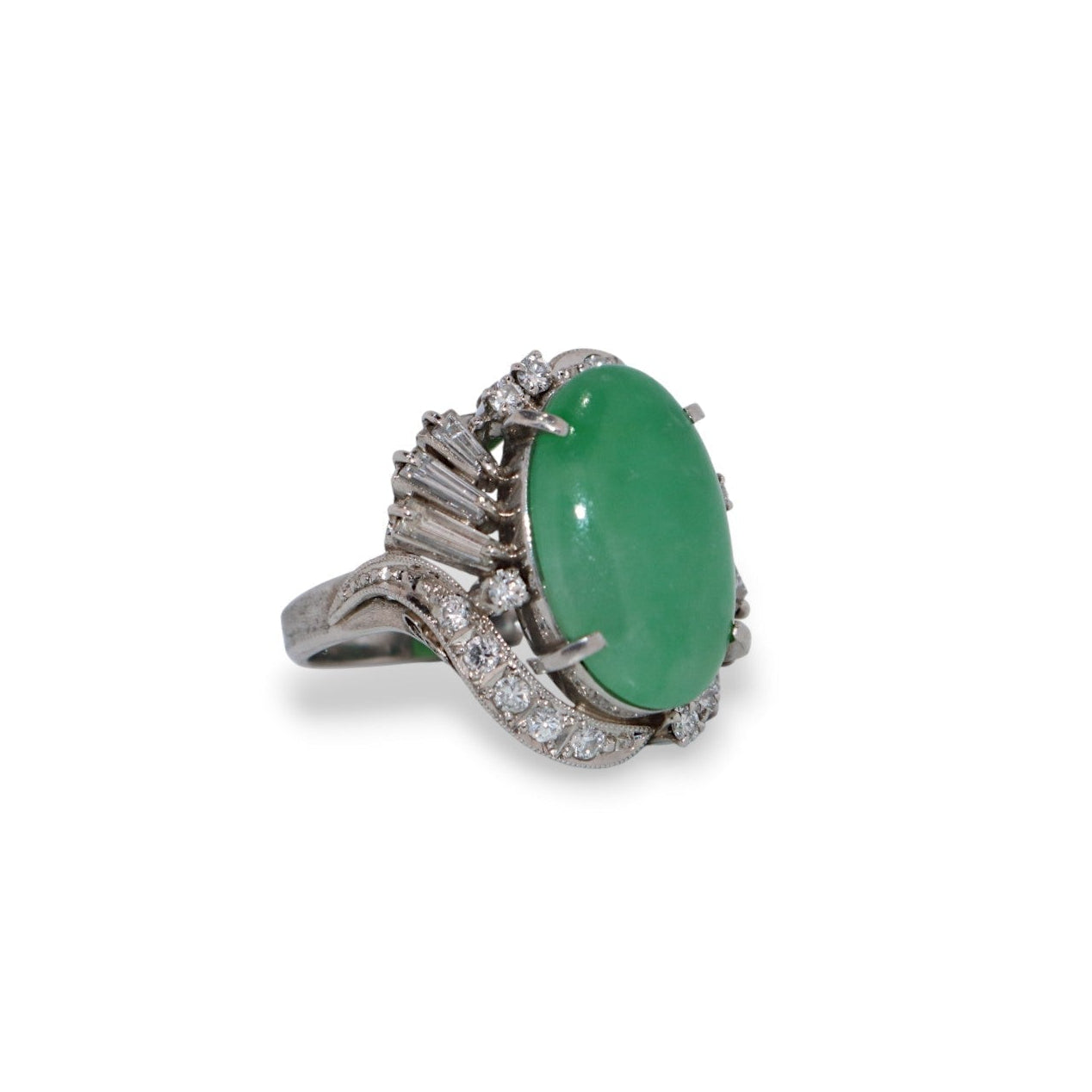 Platinum 6.17ct Natural Jade & 0.84ctw Diamond Ring