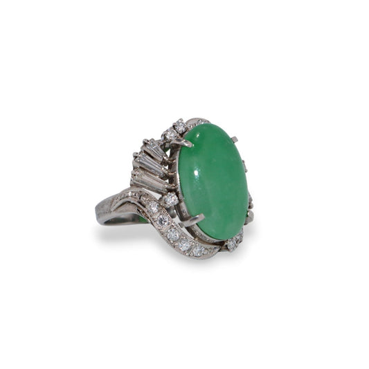 Platinum 6.17ct Natural Jade & 0.84ctw Diamond Ring