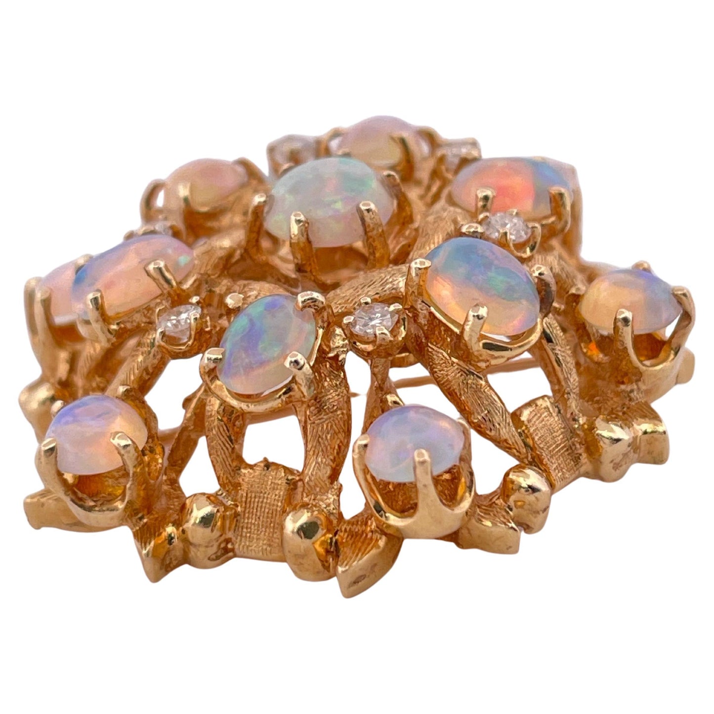 0.20ctw I-J I1-I2 Diamond & Opal Brooch/Pendant Set In 14K Yellow Gold