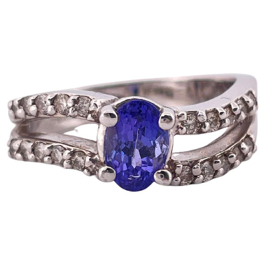 0.60ctw Tanzanite & 0.40ctw H-I SI1 Diamond Ring Set In 14K White Gold