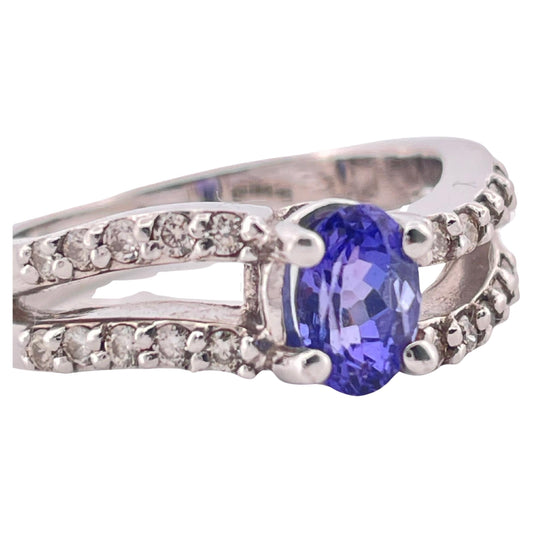 0.60ctw Tanzanite & 0.40ctw H-I SI1 Diamond Ring Set In 14K White Gold