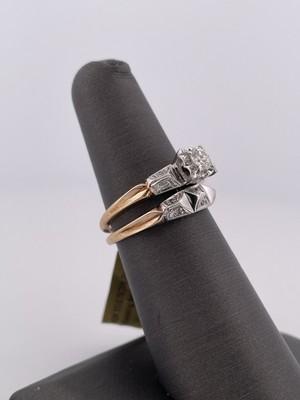 10k Two Toned Gold 0.75ctw Diamond Wedding Set/ Size 6/ 4.7g