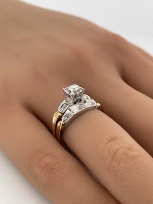 10k Two Toned Gold 0.75ctw Diamond Wedding Set/ Size 6/ 4.7g