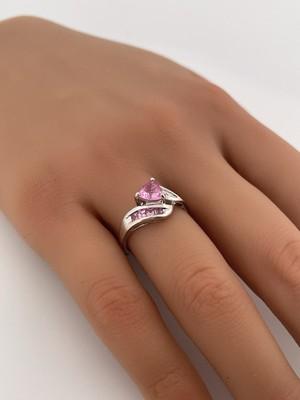 10k White Gold Lab Created Pink Sapphire & Diamond Ring/ Size 7.25/ 2.2g