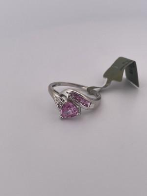 10k White Gold Lab Created Pink Sapphire & Diamond Ring/ Size 7.25/ 2.2g