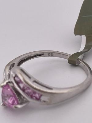 10k White Gold Lab Created Pink Sapphire & Diamond Ring/ Size 7.25/ 2.2g