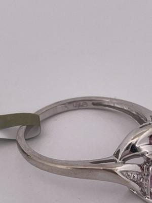 10k White Gold Lab Created Pink Sapphire & Diamond Ring/ Size 7.25/ 2.2g
