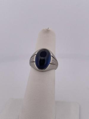 10k White Gold Synthetic Lab Created Sapphire Ring/ Size 5.25/ 6.2g