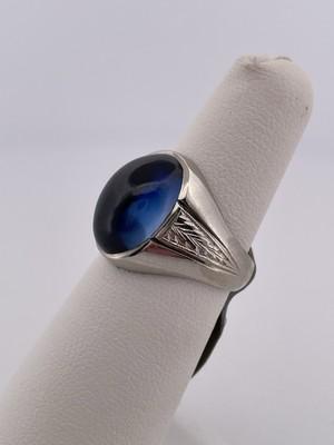 10k White Gold Synthetic Lab Created Sapphire Ring/ Size 5.25/ 6.2g