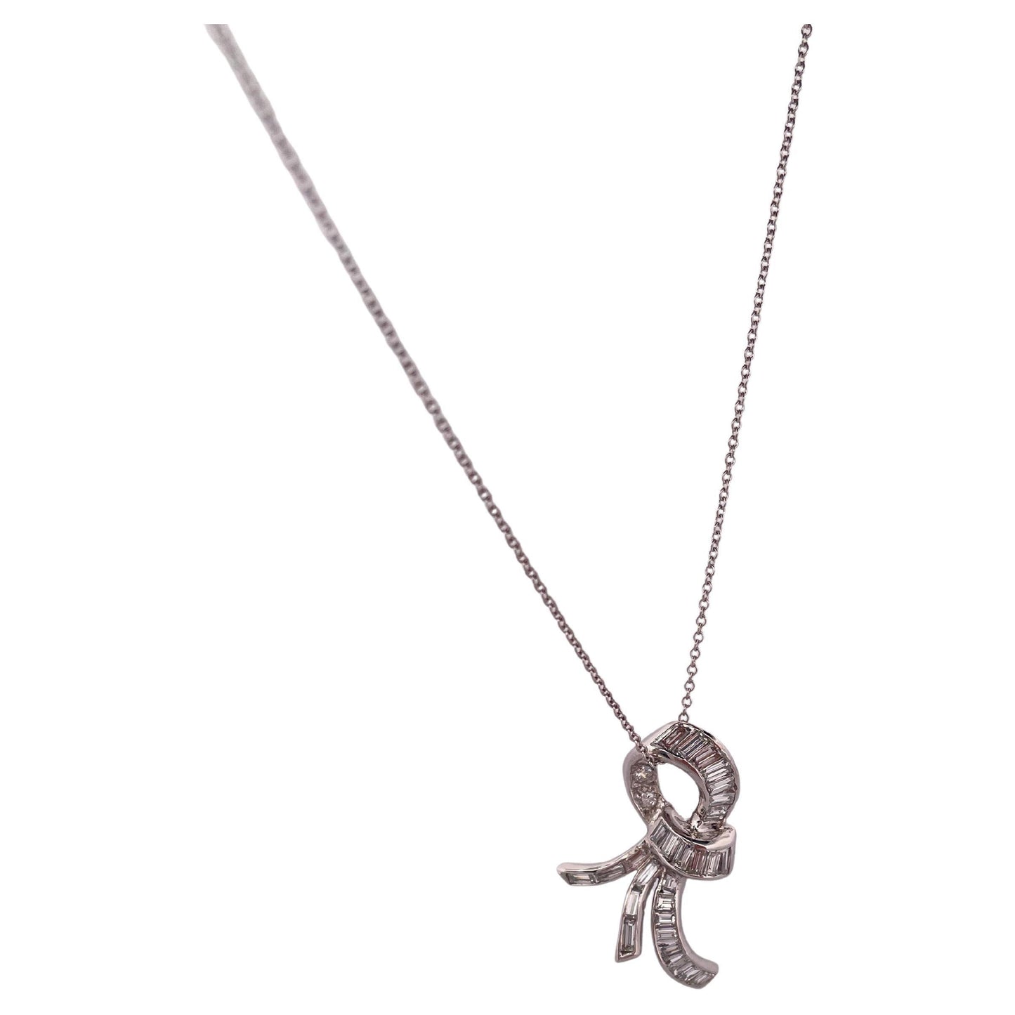 1.10ctw Diamond Ribbon Pendant & Chain Done in 18K White Gold