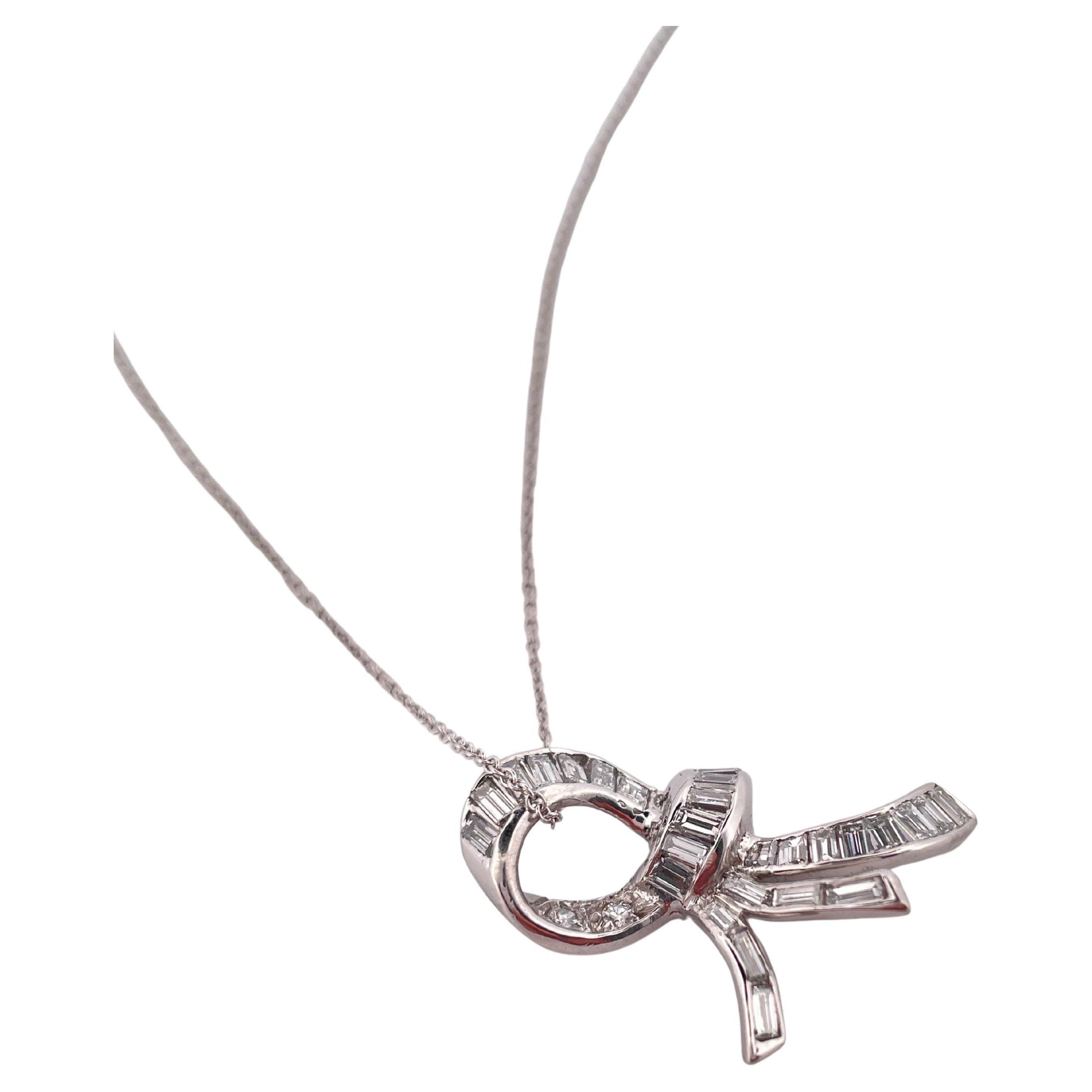 1.10ctw Diamond Ribbon Pendant & Chain Done in 18K White Gold