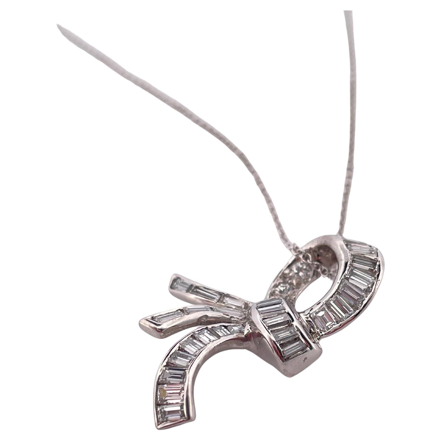 1.10ctw Diamond Ribbon Pendant & Chain Done in 18K White Gold