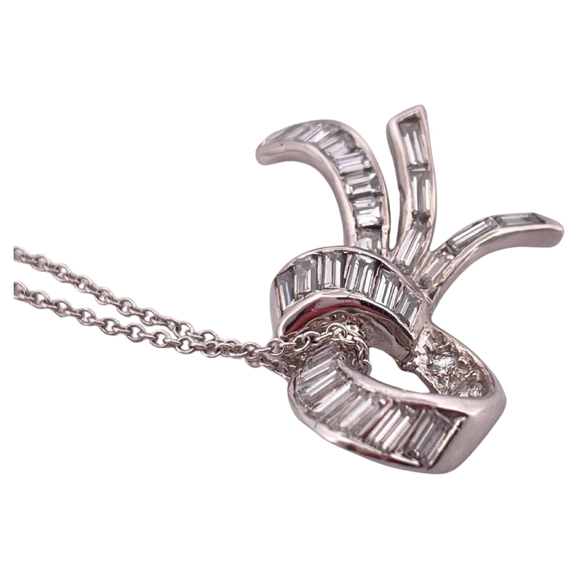 1.10ctw Diamond Ribbon Pendant & Chain Done in 18K White Gold