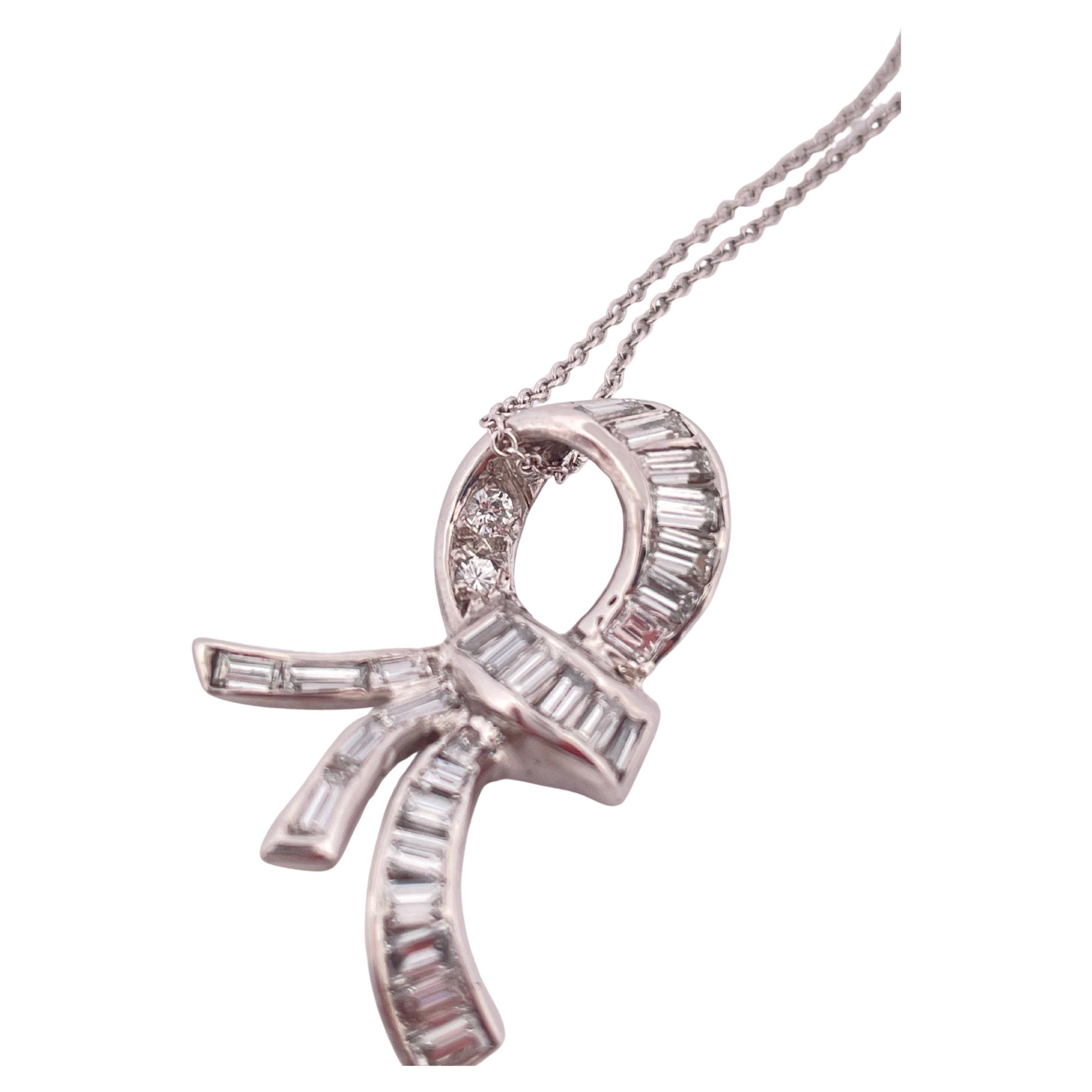 1.10ctw Diamond Ribbon Pendant & Chain Done in 18K White Gold