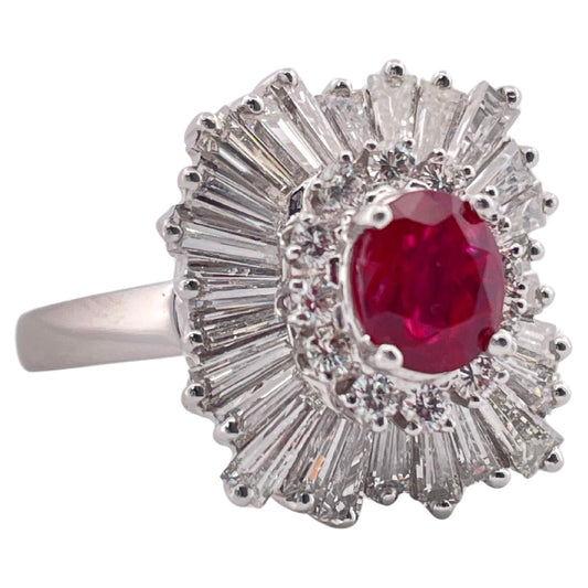 1.18ctw Oval Corundum Ruby & 3.00ctw F SI1 Diamond Ring/Pendant Set In Platinum