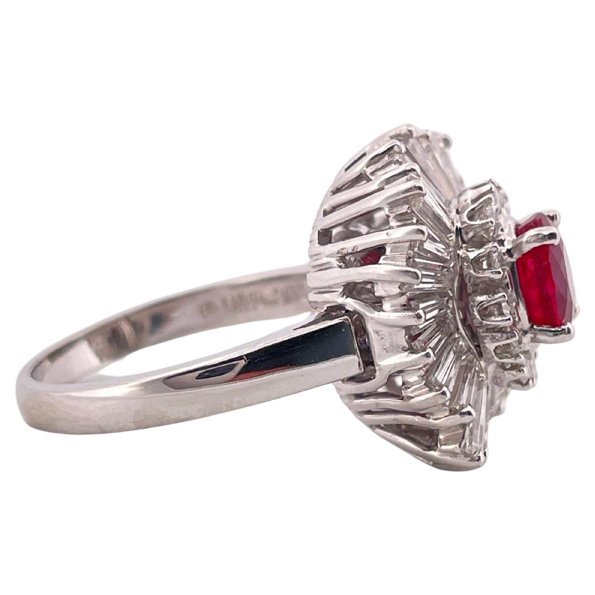 1.18ctw Oval Corundum Ruby & 3.00ctw F SI1 Diamond Ring/Pendant Set In Platinum