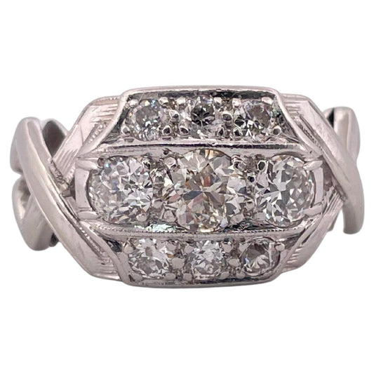 1.20ctw H/I SI2 Old Cut Diamond Ring Set In 14K White Gold