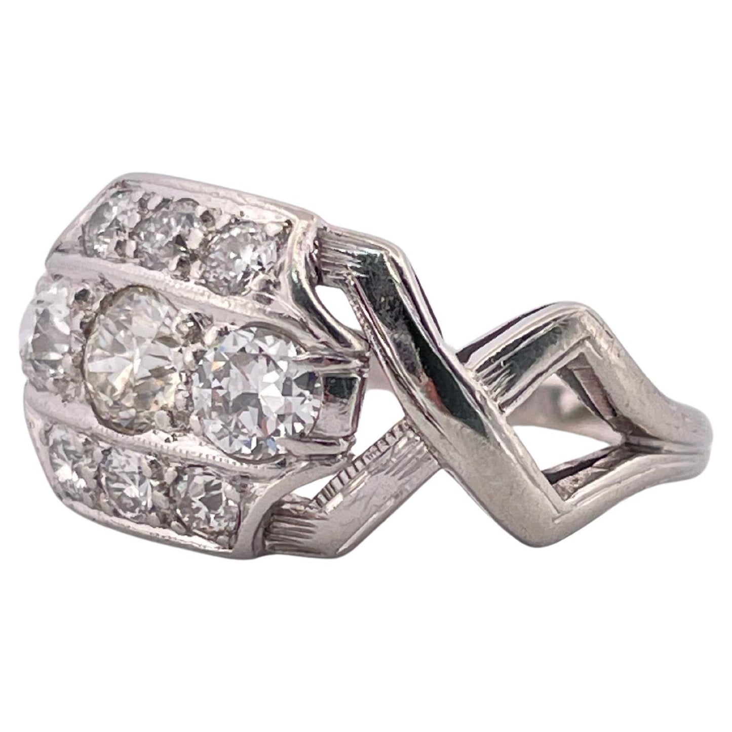 1.20ctw H/I SI2 Old Cut Diamond Ring Set In 14K White Gold