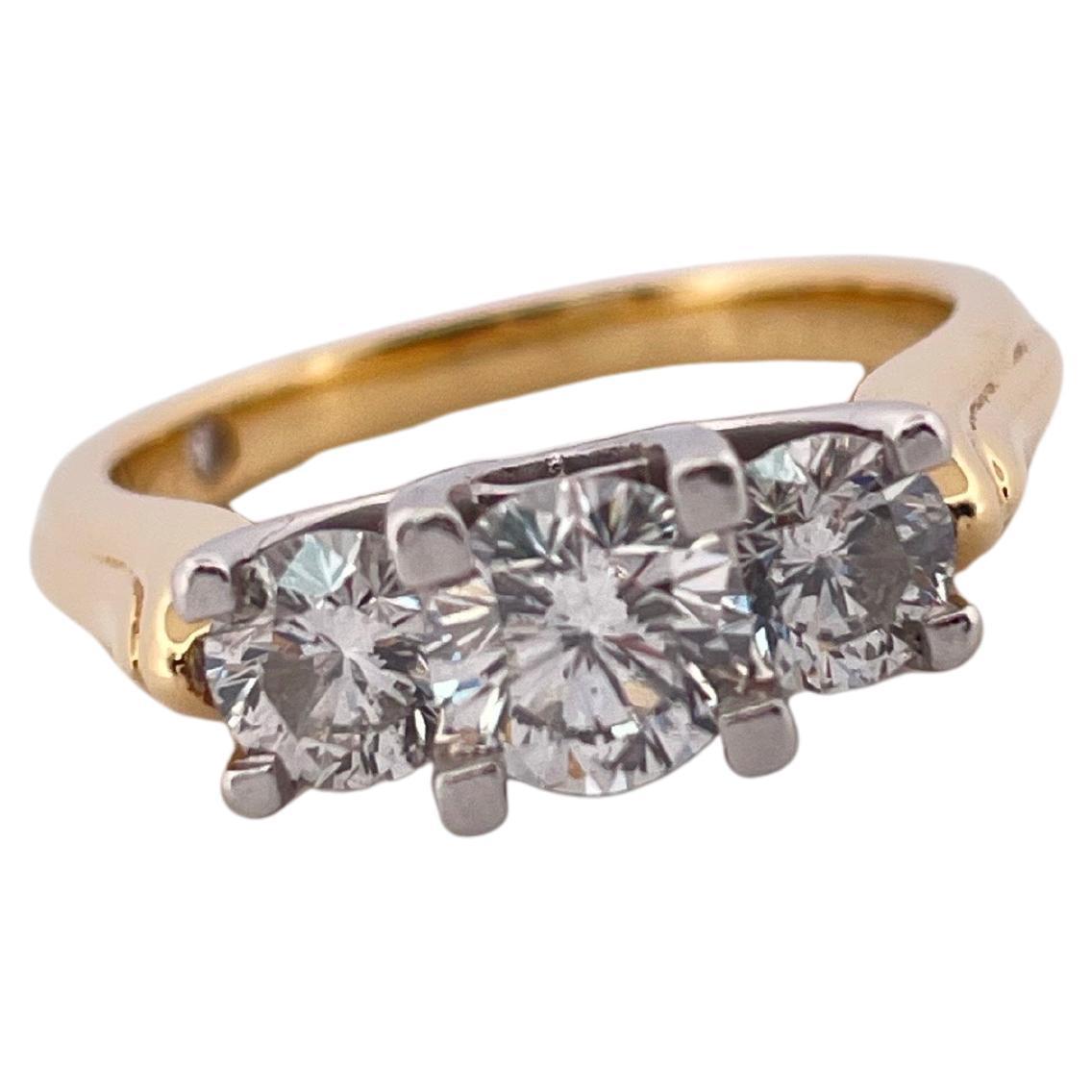 1.49ctw G-H SI1 Diamond Three Stone Ring Set in Platinum & 18K Yellow Gold