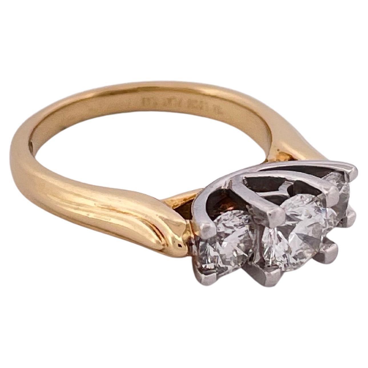 1.49ctw G-H SI1 Diamond Three Stone Ring Set in Platinum & 18K Yellow Gold