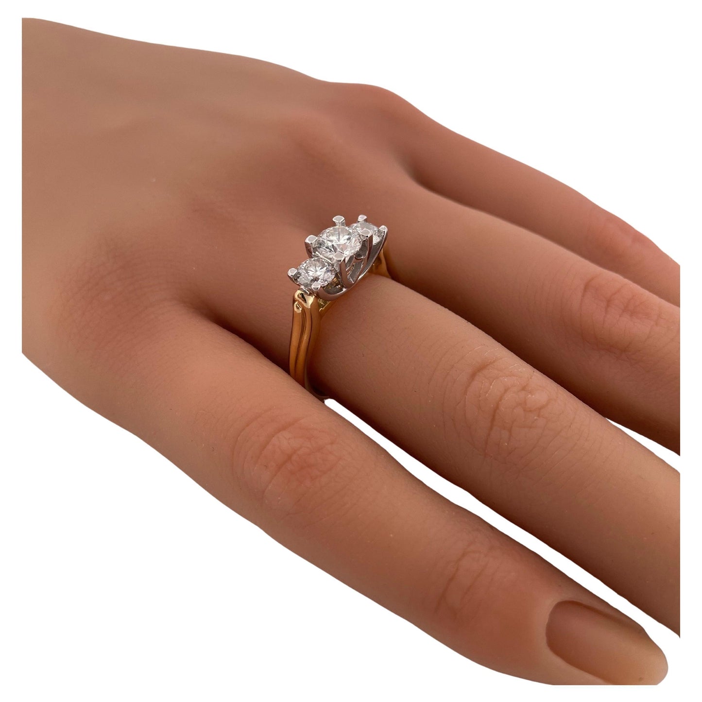 1.49ctw G-H SI1 Diamond Three Stone Ring Set in Platinum & 18K Yellow Gold