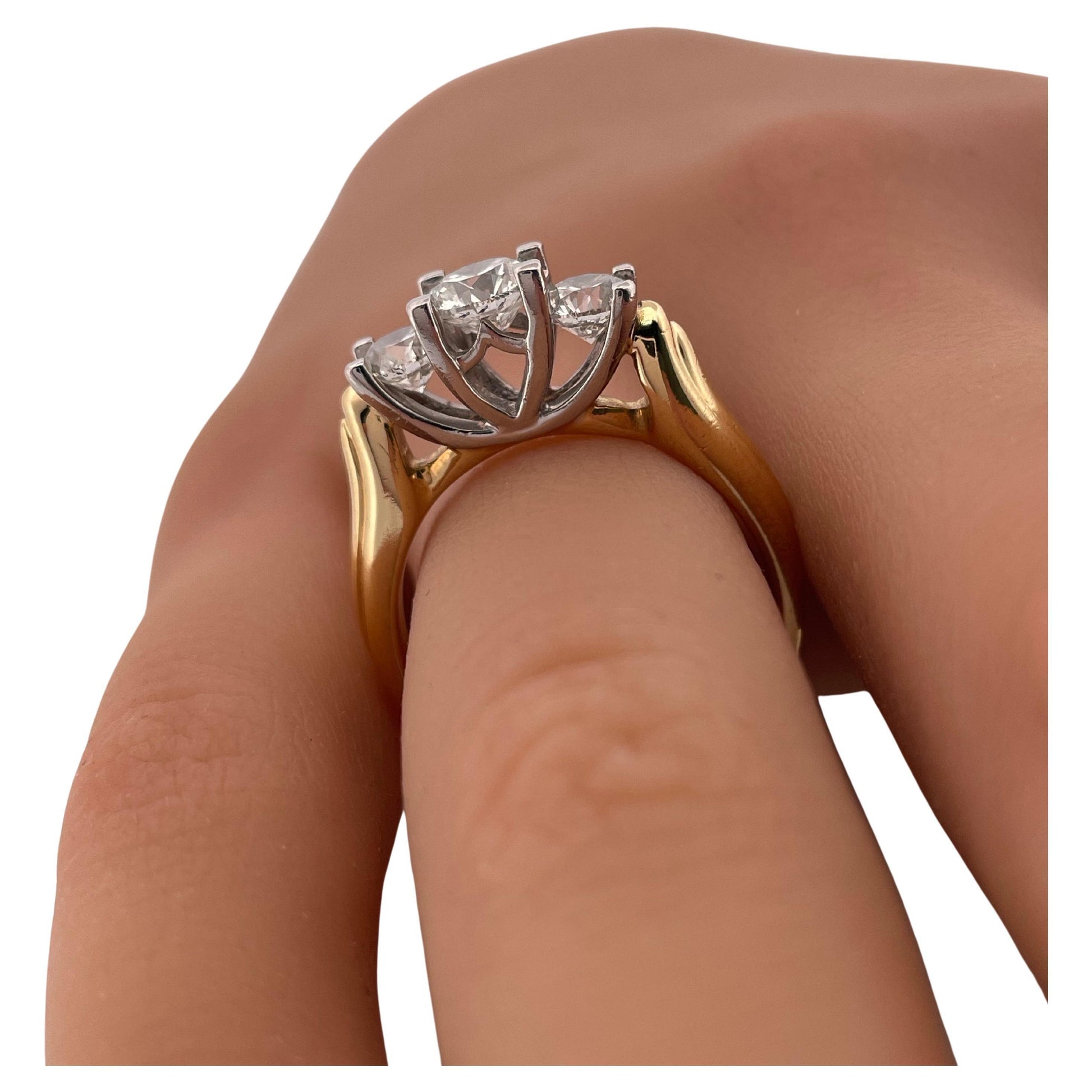 1.49ctw G-H SI1 Diamond Three Stone Ring Set in Platinum & 18K Yellow Gold