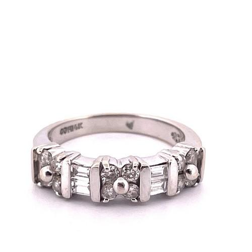 14K White Gold 0.75CTW  Round & Baguette Cut Diamond Band Ring Size 6.25