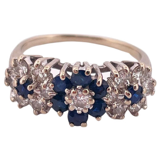 14K White Gold 0.87ctw Diamond & 0.56ctw Sapphire Three Flower Ring